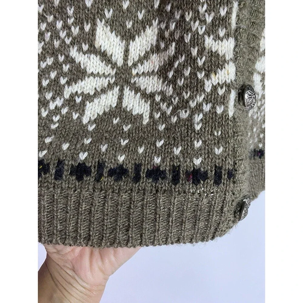 Vintage‎ Catamount Trail Cardigan Sweater L Tan Wool Fair Isle Grandma Cabincore